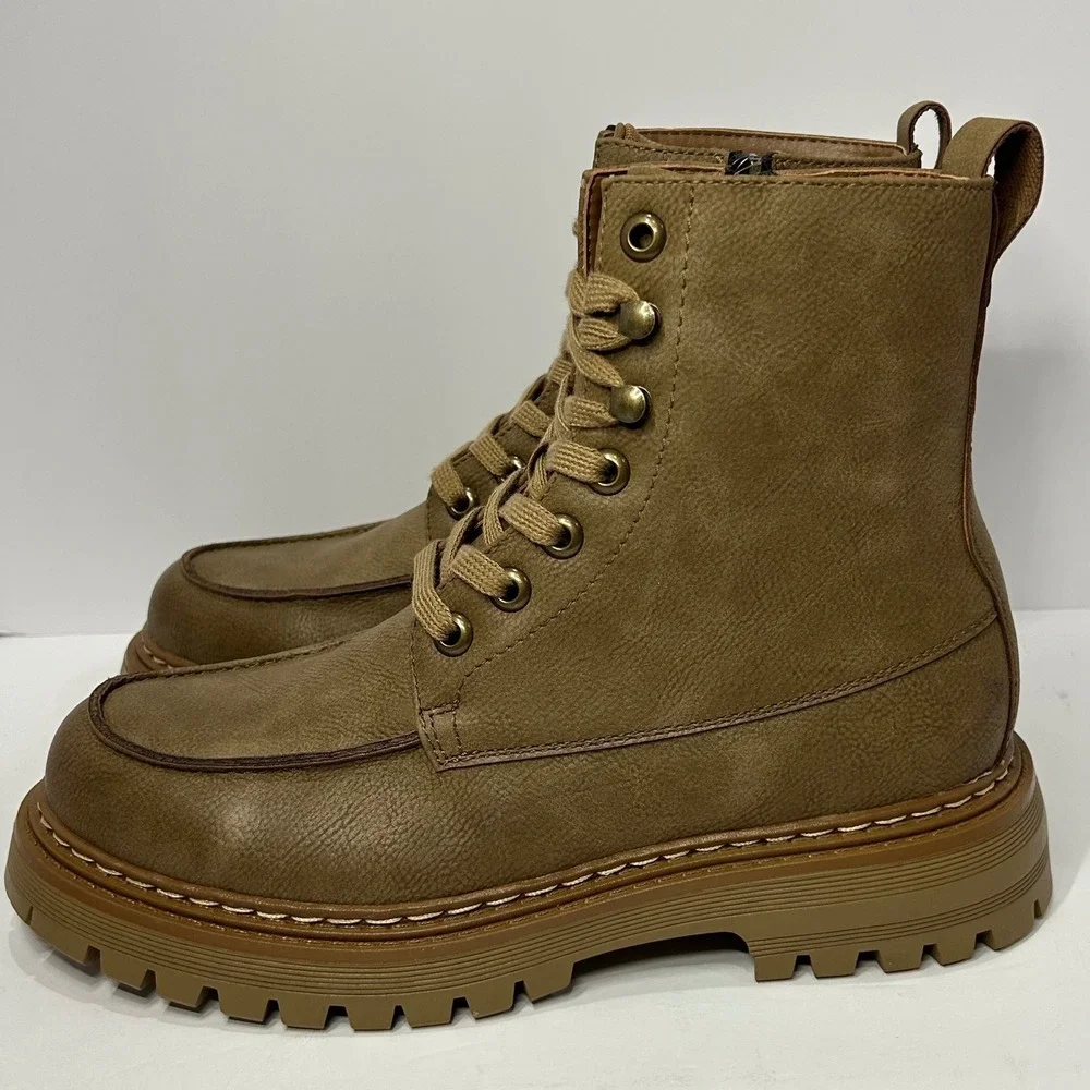 Madden NYC Mens MCCOYY Combat Boots Taupe Brown Lug Sole Zip Up Size 8 NEW‎